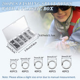 50 treble hooks in a plastic box for versatile fishing rigs